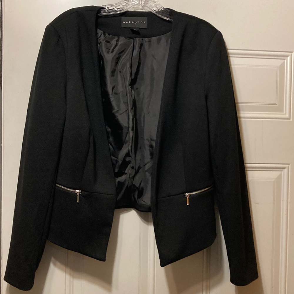 Metaphor Black Open-Front Women's Blazer with Zip Pockets L